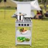 DUTTIETY Gas Stove Commercial Restaurant Kitchen Stand Portable Stove 4 Burner with Support Leg Stand and Wind Blocking Cover Adapter Manual Ignition Camping Stove White/Black (White) view 4