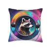 Rave Doctor's Psychedelic n Surreal Festival Garbs Rave Festival Essential Psychedelic Raccoon EDM Dancing Throw Pillow, 16x16, Multicolor view 1