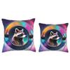Rave Doctor's Psychedelic n Surreal Festival Garbs Rave Festival Essential Psychedelic Raccoon EDM Dancing Throw Pillow, 16x16, Multicolor view 3