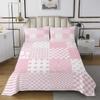 Manfei Pink Plaid Bedspread Queen Size, Paisley Floral Heart Print Quilted Coverlet with 2 Pillowcases, Lattice Patchwork Coverlet Set 3pcs for Kids Girl Room Decor, Soft Polyester Bedding Quilt view 2