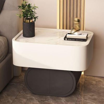 YHWKGZ Nightstand Set of 2, Modern Beside Tables with 2 Drawers Rock Slabs End Tables Chest for Bedroom, Living Room, Office, Full Floor Base Design (Color : White+Black 1 PCS, Size : 50CM)
