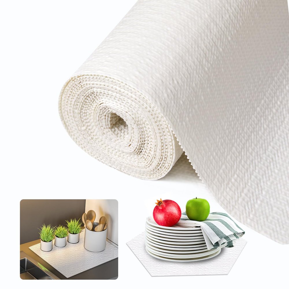Beautysaid Shelf and Drawer Liner for Kitchen Cabinet, Non Adhesive Non Slip Shelf Paper Waterproof Washable Thickened for Dresser Pantry Shelve Bathroom Protector Liner(White,12 in x 30 FT)