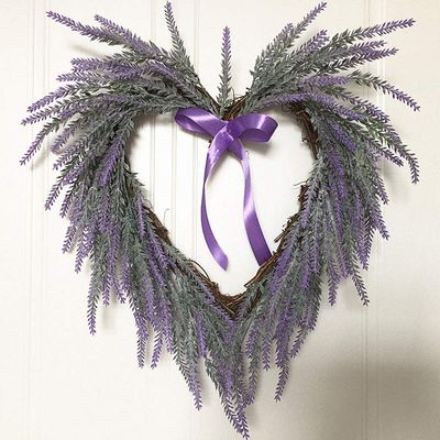 Artificial Outdoor Wreath for Front Door,Hanging Artificial lavender Heart shaped Vine Spring Decor,Artificial Table flower Plant Garland,Faux Plants for Wedding Party Christmas Home Decor(#1)