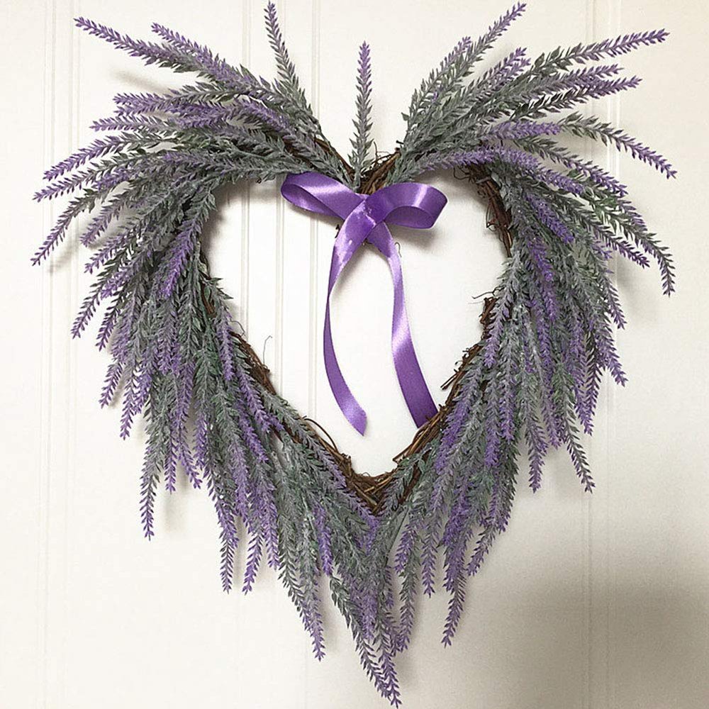 Artificial Outdoor Wreath for Front Door,Hanging Artificial lavender Heart shaped Vine Spring Decor,Artificial Table flower Plant Garland,Faux Plants for Wedding Party Christmas Home Decor(#1)
