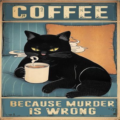 Vinage Cat Coffee Metal Sign Funny Signs Kitchen Wall Decor Because Murder Is Wrong Funny Tin Signs Bar Decorations Vintage Posters For Home Cafe Shop Wall Decor 8x12 inch