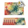1 PVC Placemats Set Place Mats Abstract Flowers and Dragonfly Non-Slip Weave Place Mats 12" x 18" Farmhouse Table Mat Set for Family Dinners Wedding Parties view 1