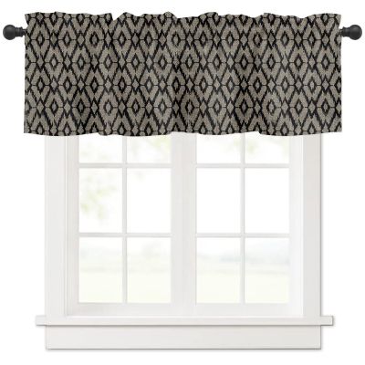 Anzona Curtain Valance 42" x 18", Black Brown Geometric Window Valances Rod Pocket Curtains Drapes, Retro Modern Abstract Art Short Topper Curtain for Kitchen Cafe Living Room, 1 Panel