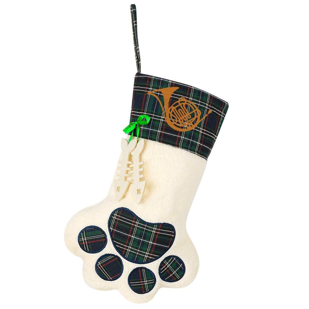French Horn Dog Paw Christmas Stocking Personalized Cute Xmas Socks for Fireplace Party Decorations