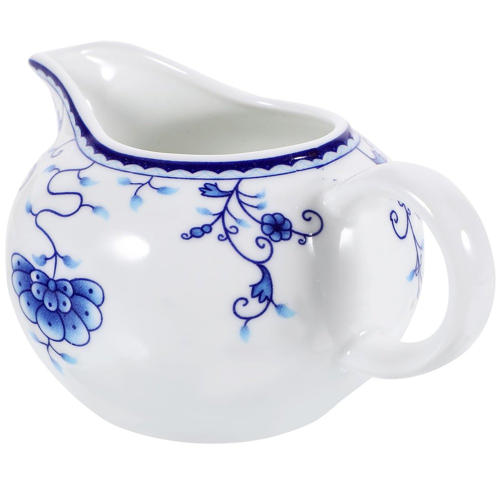170ml/5.99oz Creamer Pitcher Small Porcelain Ceramic Creamer Pitcher Small Blue and White with Handle for Coffee Sauces Salad Milk