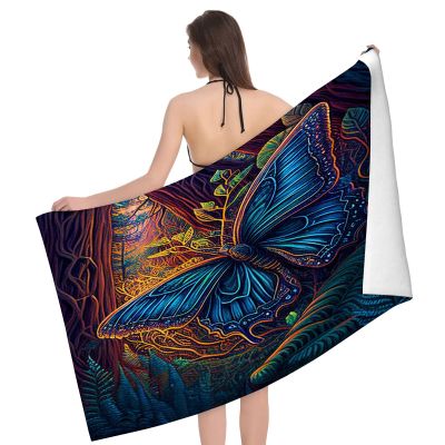 OOZ Colorful Butterflies in The Forest Pattern Beach Towel,Absorbent Towels for Bathroom,Beach,Camping,Pool, Swim,Travel,Bath,Quick Dry Basics,Trip Essentials, 32 x 52 in