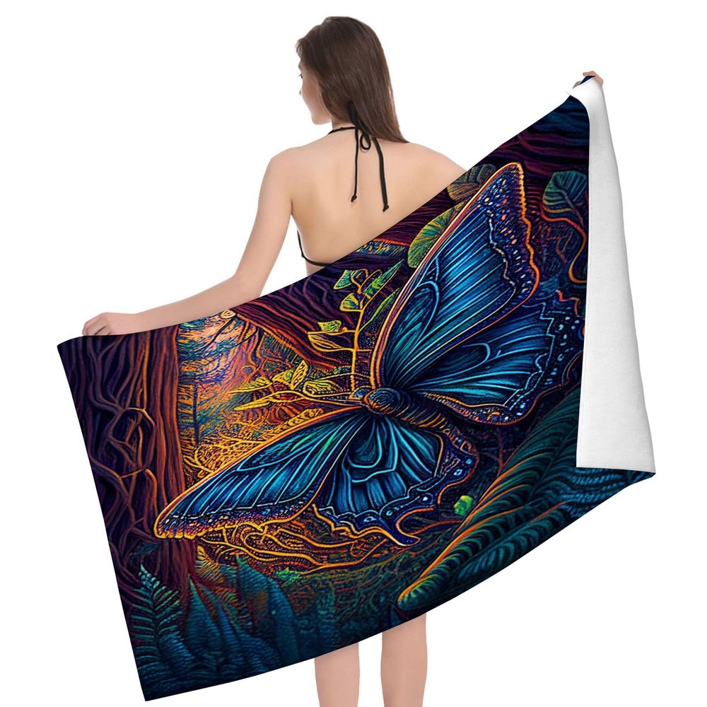 OOZ Colorful Butterflies in The Forest Pattern Beach Towel,Absorbent Towels for Bathroom,Beach,Camping,Pool, Swim,Travel,Bath,Quick Dry Basics,Trip Essentials, 32 x 52 in