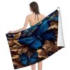 OOZ Blue Butterflies and Gold Flowers Pattern Beach & Pool Towel,Towels for Pool, Beach, Bath, Gym & More,Soft, Absorbent Beach Towel,32 x 52 in view 1