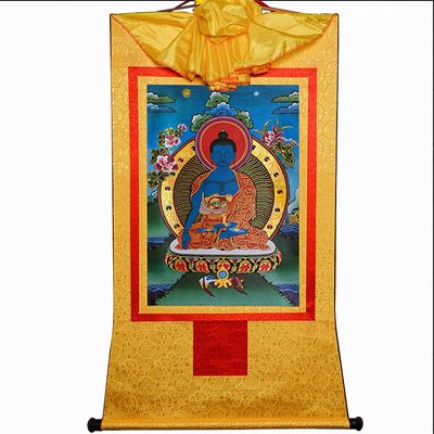 Akshobhya(A Healing Buddha Before Medicine Buddha), Tibetan Thangka Painting Art,Buddha Tapestry with Scroll (Color : Blu, Size : Large(85cm*63cm (Color : Unique Colour, Size : Medium(62cm*47cm)