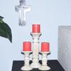 Handmade Mango Wood Eco-Friendly Traditional Antique White Set of Three 6",12" & 6" Pillar Candle Holder view 1