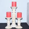 Handmade Mango Wood Eco-Friendly Traditional Antique White Set of Three 6",12" & 6" Pillar Candle Holder view 2