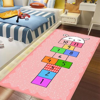 Cartoon Hopscotch Floor mat,Fashion Hopscotch Kids Carpet Bedroom,Sweet Pink Rug,Blue Figure Children's Rugs,Pink Rabbit 23.6''x70.9''