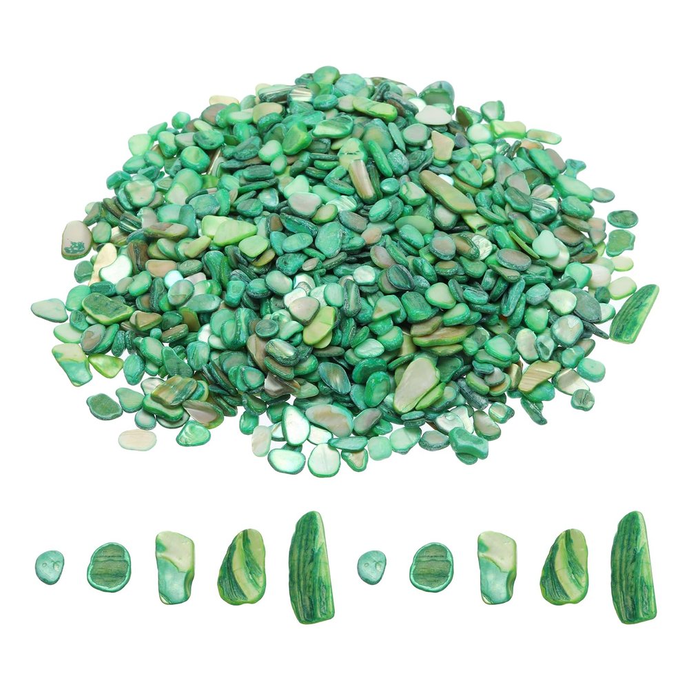 MECCANIXITY 500g Crushed Shells Irregular Natural Mosaic Sea Shell Fragments for Home Decoration Art Crafts DIY Projects Green