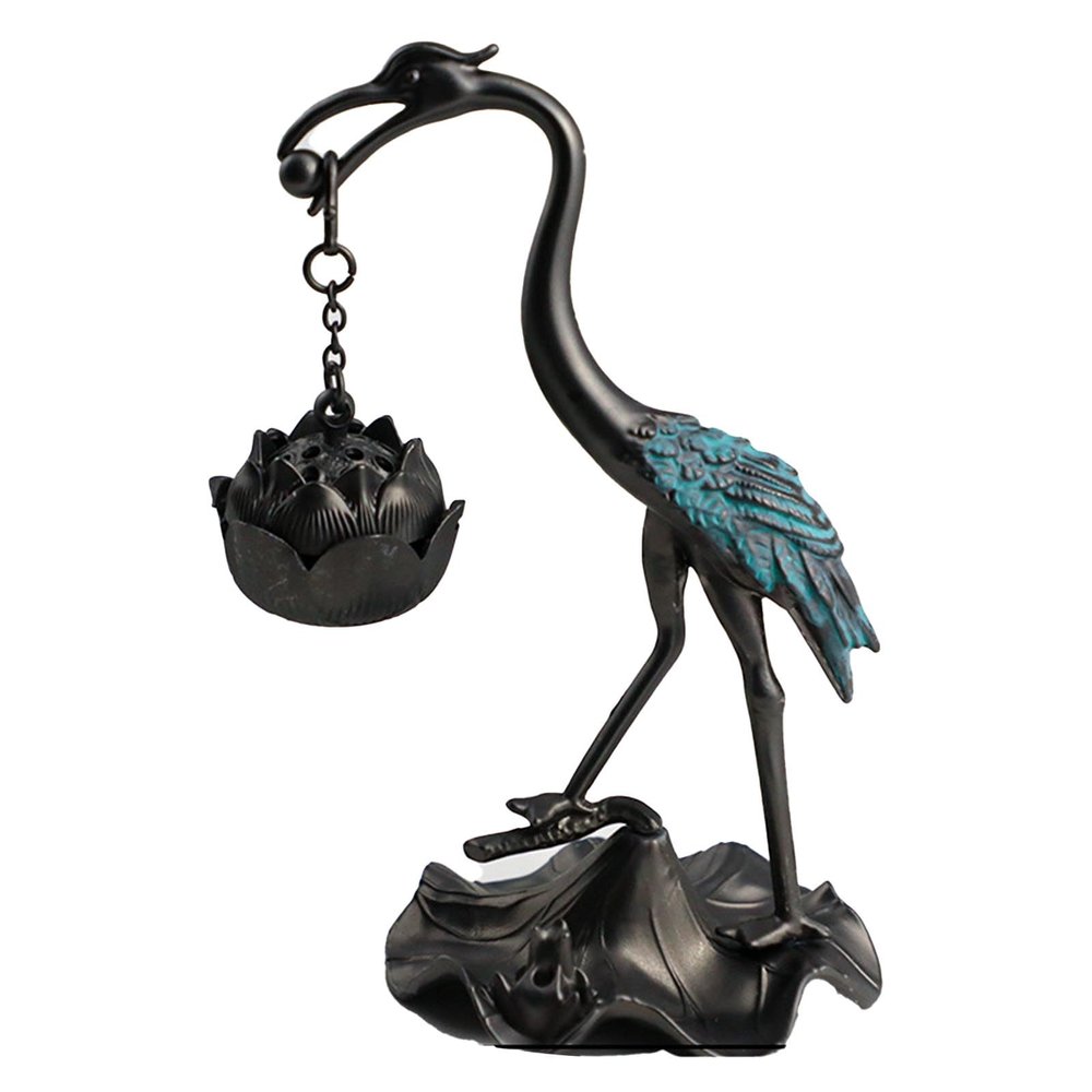 Bird Sculpture Delicate Crane Ornament, Standing Bird Desktop Crane Ornament, Zinc Alloy Cranes Decor Bird, for Living Room, Bedroom, Desktop, Cabinets (with Incense)