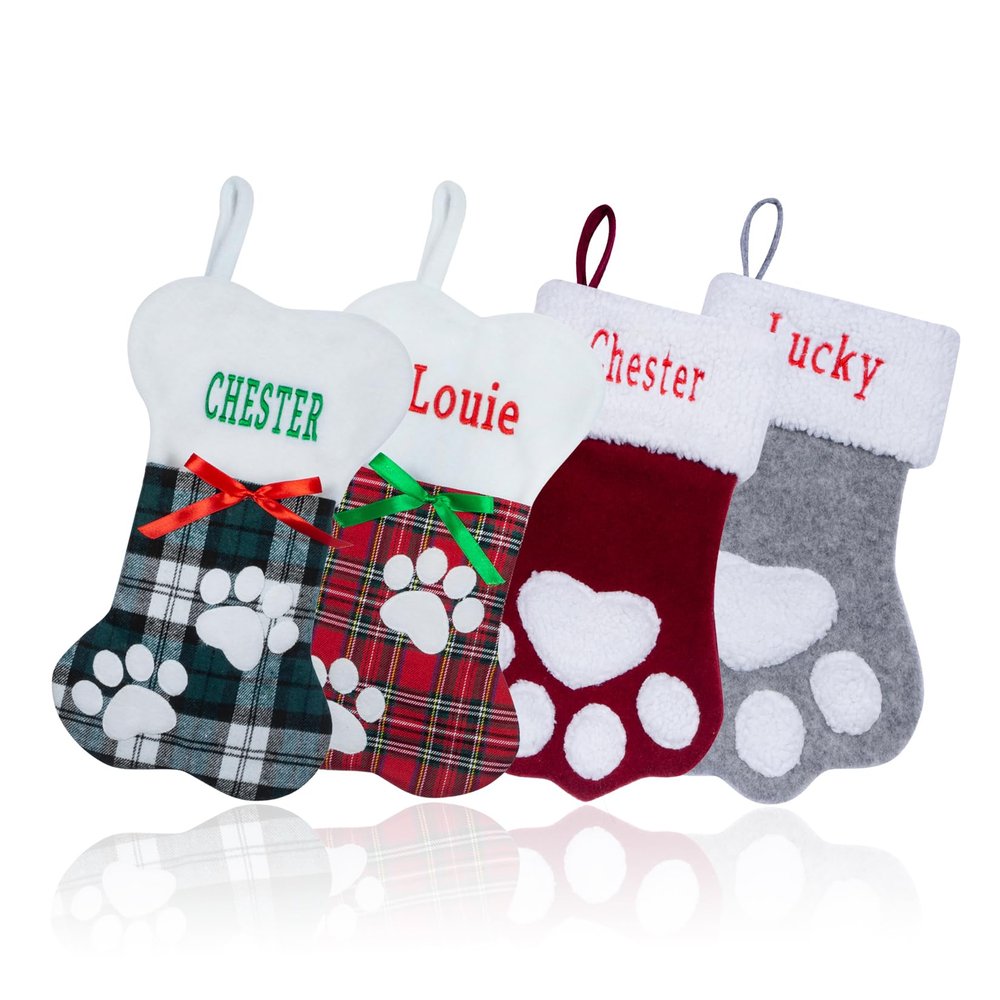 CRSTAFU 5Pcs Personalized Pets Dog Christmas Stockings, Custom Embroidered Name Cat Dog Stockings Christmas, Family Xmas Stocking for Dog