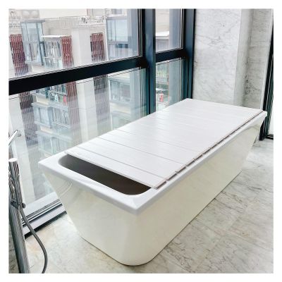 Bathtub Tray Folding Bathtub Cover Bath Lid, 1cm Thickness Dust-Proof Insulation Board Shutter Bath Lid Scalable Bathtub Tray for Milk Baths Spa, 8 Sizes, Bearing 10kg Multifunctional (Color : White