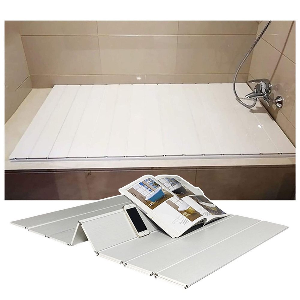 Bathtub Tray Bathtub Tray Dust-Proof Bathtub Cover, Folding White PVC Plastic Insulation Cover, Multifunction Shutter Bath Lid for Home, Bathroom, SPA Experience Multifunctional (Color : White, Size