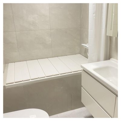Bathtub Tray Folding Polypropylene Bathtub Cover Bath Lid, Insulation Bathtub Tray Shutter Bath Lid, 1cm Thickness Scalable Dustproof Board for Bathroom SPA, Milk Bath Multifunctional (Color : White