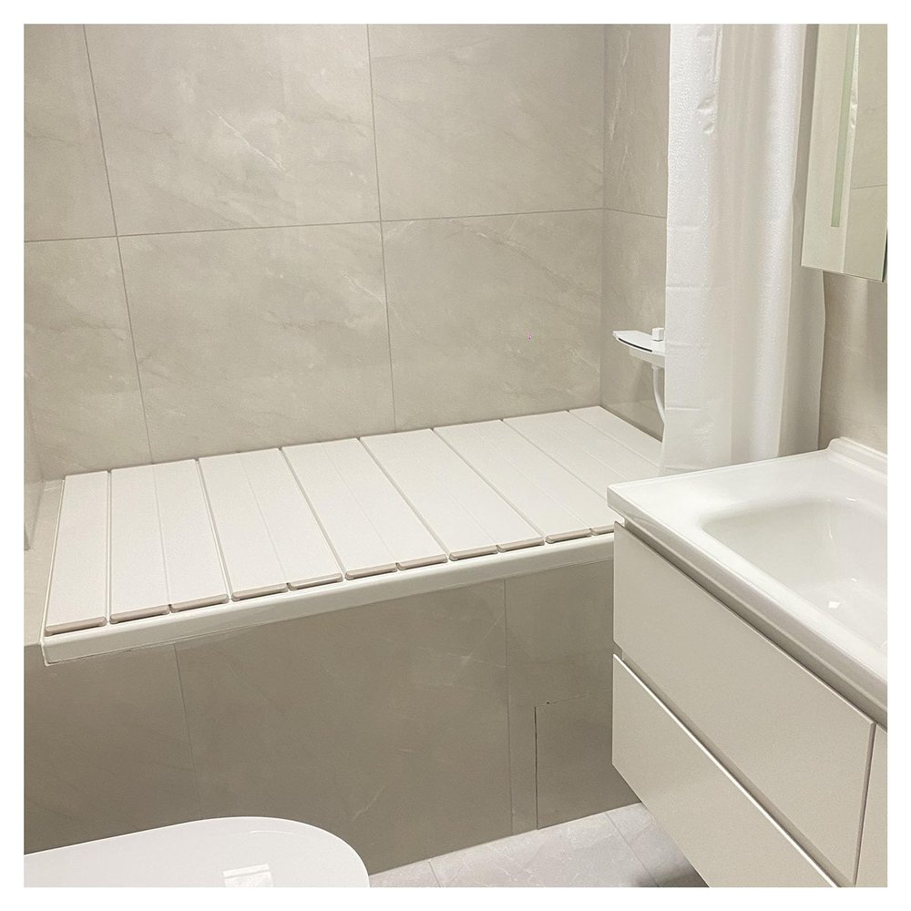 Bathtub Tray Folding Polypropylene Bathtub Cover Bath Lid, Insulation Bathtub Tray Shutter Bath Lid, 1cm Thickness Scalable Dustproof Board for Bathroom SPA, Milk Bath Multifunctional (Color : White