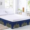 Forest Snow Tree Bed Skirt Queen Size 18 Inch Drop, Adjustable & Elastic Wrap Around Bed Skirts Pleated Luxury Dust Ruffles For Twin Full Queen Cal King Base Bed, Christmas Winter Snowflake Navy Green view 1