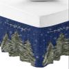 Forest Snow Tree Bed Skirt Queen Size 18 Inch Drop, Adjustable & Elastic Wrap Around Bed Skirts Pleated Luxury Dust Ruffles For Twin Full Queen Cal King Base Bed, Christmas Winter Snowflake Navy Green view 2