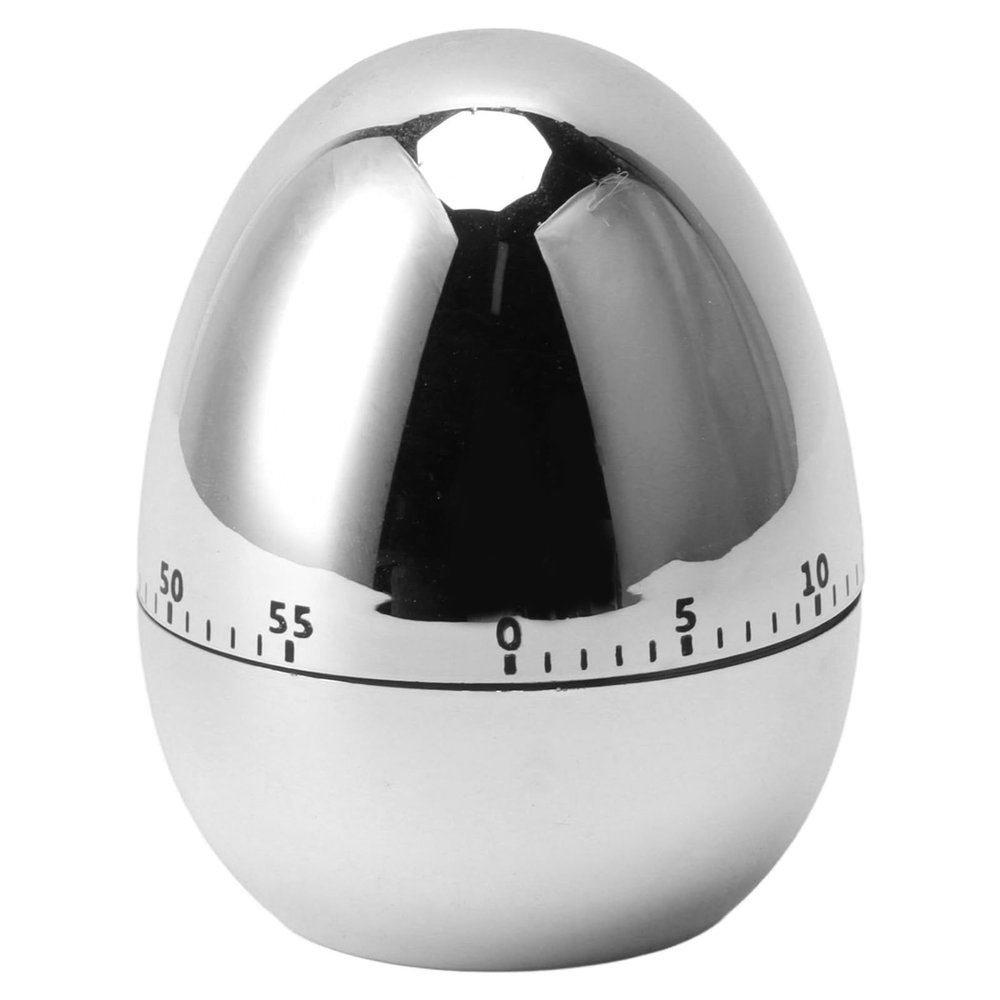 Tyenaza Egg Timer, 60 Minutes Egg Model Mechanical Timer Cooking Alarm Clock Manual Timer for Kitchen(Sliver)