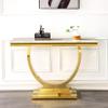 Henf 47" Marble Console Table Modern White Faux Marble Entryway Table with Gold U-Shaped Pedestal Base Luxury Accent Sofa Table w/Mirrored Stainless Steel Frame for Living Room Hallway Corridor view 1