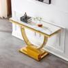 Henf 47" Marble Console Table Modern White Faux Marble Entryway Table with Gold U-Shaped Pedestal Base Luxury Accent Sofa Table w/Mirrored Stainless Steel Frame for Living Room Hallway Corridor view 3