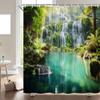 GIXKOXE Waterfall Forest Shower Curtain Green Jungle Garden Teal Lake Spring Summer Natural Scenery Bathroom Decor Curtains Polyester with Hooks view 2
