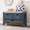 DESIGNER97 Storage Bench Removable Basket 2 Drawers Fully Assembled Acacia Wood Shoe Bench Standing Shoe Rack Removable Cushion for Living Room, Entrance Hallway, No Assembly Required Navy view 1