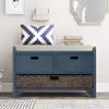 DESIGNER97 Storage Bench Removable Basket 2 Drawers Fully Assembled Acacia Wood Shoe Bench Standing Shoe Rack Removable Cushion for Living Room, Entrance Hallway, No Assembly Required Navy view 3