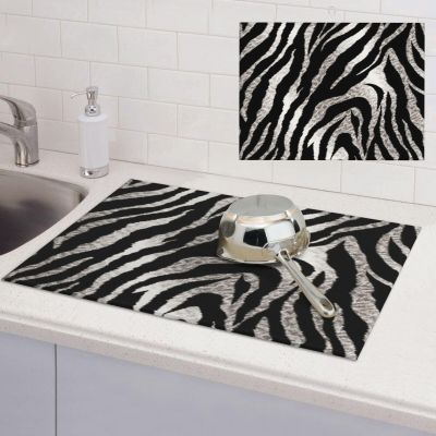 Black and white zebra print Dish Drying Mat Large 18"x 24" Dishes Drainer Mats for Kitchen Counter Super Absorbent Quick Drying Coffee Mat Dish Rack Pad,Rack Tableware Mat