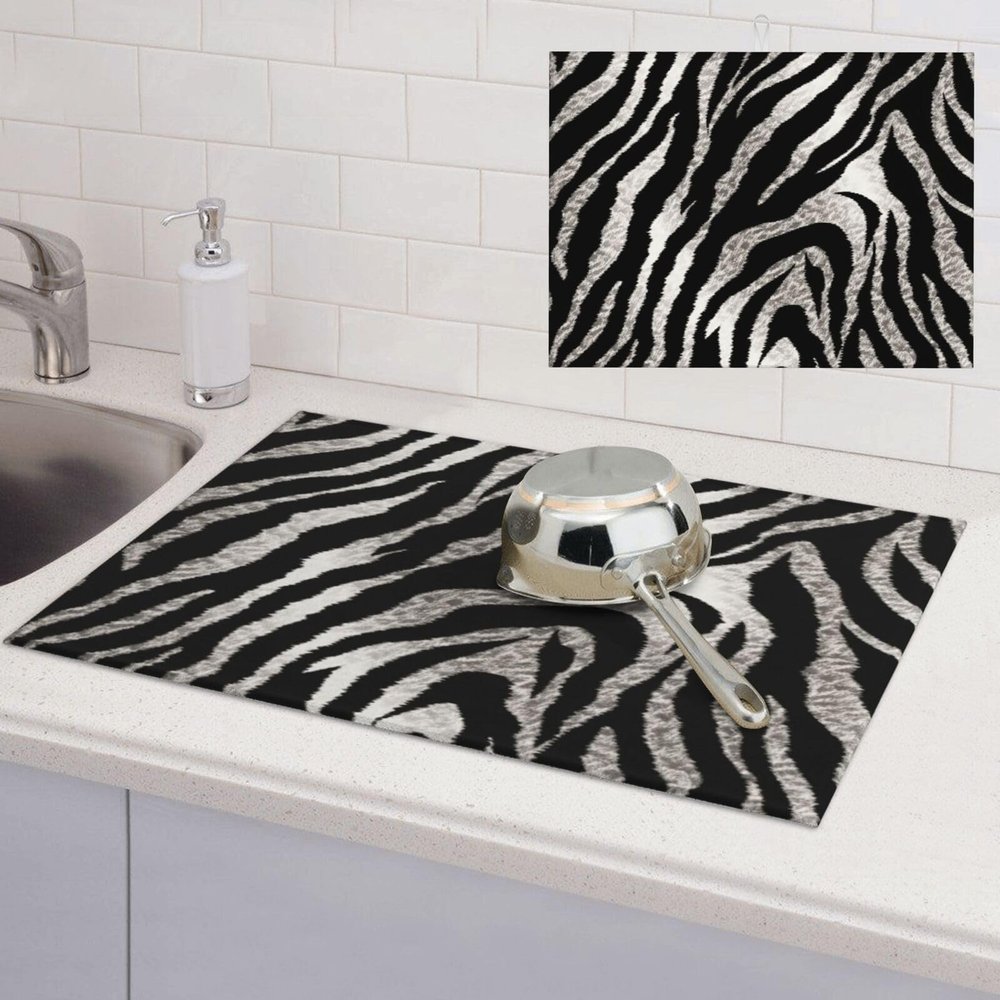 Black and white zebra print Dish Drying Mat Large 18"x 24" Dishes Drainer Mats for Kitchen Counter Super Absorbent Quick Drying Coffee Mat Dish Rack Pad,Rack Tableware Mat
