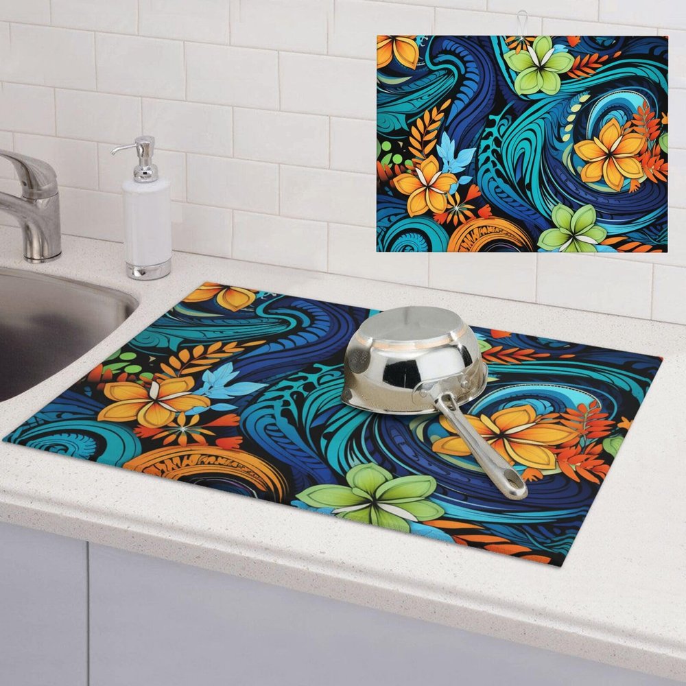 Beautiful patterns with ethnic elements Dish Drying Mat Large 18"x 24" Dishes Drainer Mats for Kitchen Counter Super Absorbent Quick Drying Coffee Mat Dish Rack Pad,Rack Tableware Mat