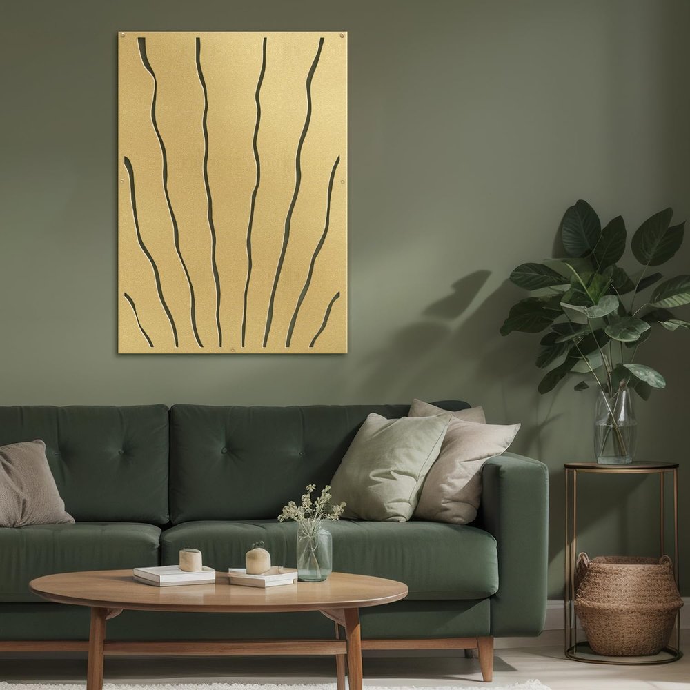 SIGNLEADER Metal Wall Art Decor Zebra Stripe Minimalist Modern Abstract Wall Sculpture Hangings Home Decoration for Living Room, Bedroom, Bathroom, Kitchen, Outdoor - 36" Gold