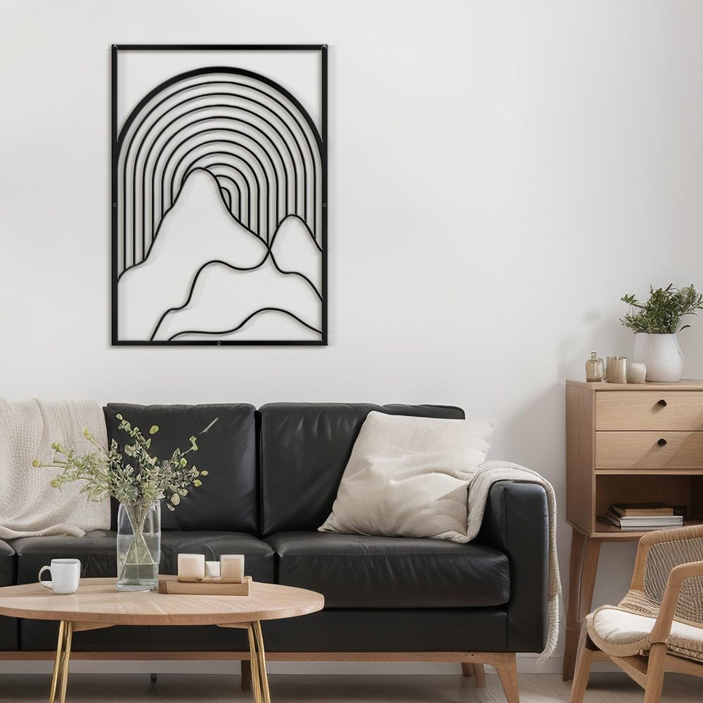 SIGNLEADER Metal Wall Art Decor Geometric Mid-Century Stripe Landscape Modern Abstract Wall Sculpture Hangings Home Decoration for Living Room, Bedroom, Bathroom, Kitchen, Outdoor - 30" Black