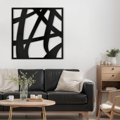 SIGNLEADER Metal Wall Art Decor Mid Century Abstract Lines Minimalist Modern Abstract Wall Sculpture Hangings Home Decoration for Living Room, Bedroom, Bathroom, Kitchen, Outdoor - 30" Black