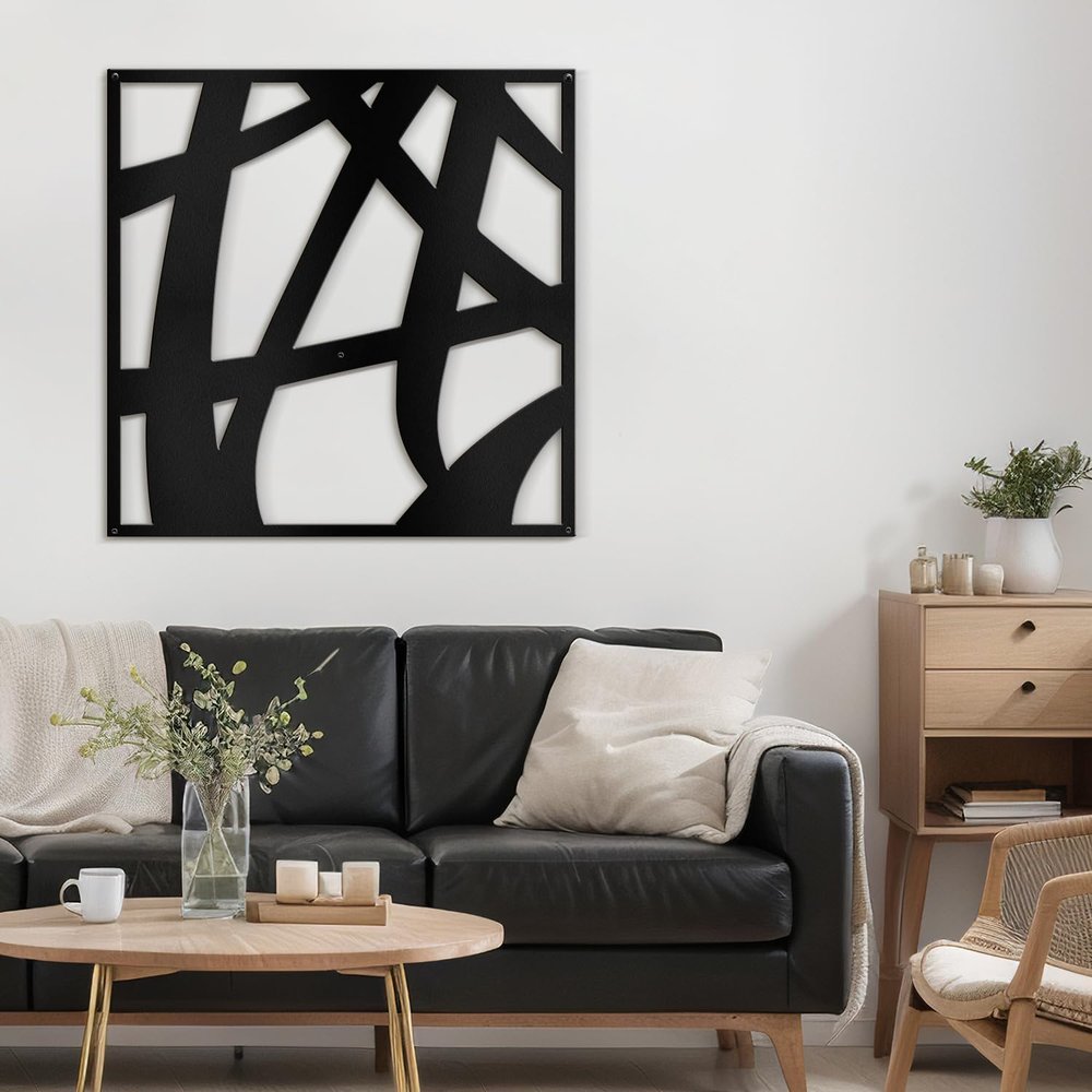 SIGNLEADER Metal Wall Art Decor Mid Century Abstract Lines Minimalist Modern Abstract Wall Sculpture Hangings Home Decoration for Living Room, Bedroom, Bathroom, Kitchen, Outdoor - 30" Black