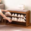 KAMPCO Entryway Shoe Storage Bench Wood, Shoe Rack Organizer with Linen Padded Seat, Shoe Changing Stool for Hallway, Mudroom, Closet and Garage view 1