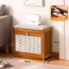 KAMPCO Entryway Shoe Storage Bench Wood, Shoe Rack Organizer with Linen Padded Seat, Shoe Changing Stool for Hallway, Mudroom, Closet and Garage view 2