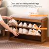 KAMPCO Entryway Shoe Storage Bench Wood, Shoe Rack Organizer with Linen Padded Seat, Shoe Changing Stool for Hallway, Mudroom, Closet and Garage view 3