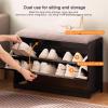 KAMPCO Shoe Rack Bench Entryway, Wood Shoe Storage Stool with Linen Cushion Seat, 2-Tier Shoe Organizer for Living Room, Bedroom, Bathroom view 3