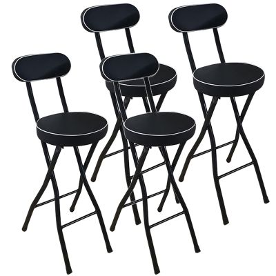 THAMBA Portable Folding Stool with Backrest, PU Foldable Stool Bar Stool Collapsible Stool for Dorm Kitchen Garden, 300 lbs Capacity (Color : Black-4Pack, Size : 24")