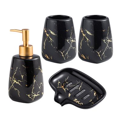 VINGAA Bathroom Accessory Set, Ceramic Bathroom Accessories Set, Bathroom Accessories Sets Complete, 4-Piece Bathroom Sink Set, Bathroom Soap Dispenser Set, for Home, Bathroom, Dorm, Apartment