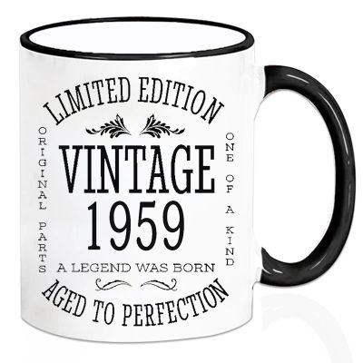 1959 66th Birthday Gifts for Women and Men Ceramic Unique Ceramic Coffee Mugs for Men and Women - Christmas Gifts for Him, Her, Husband, Wife, Mom, Dad, Family Friends, Coworker - White 11 Oz Tea Cups