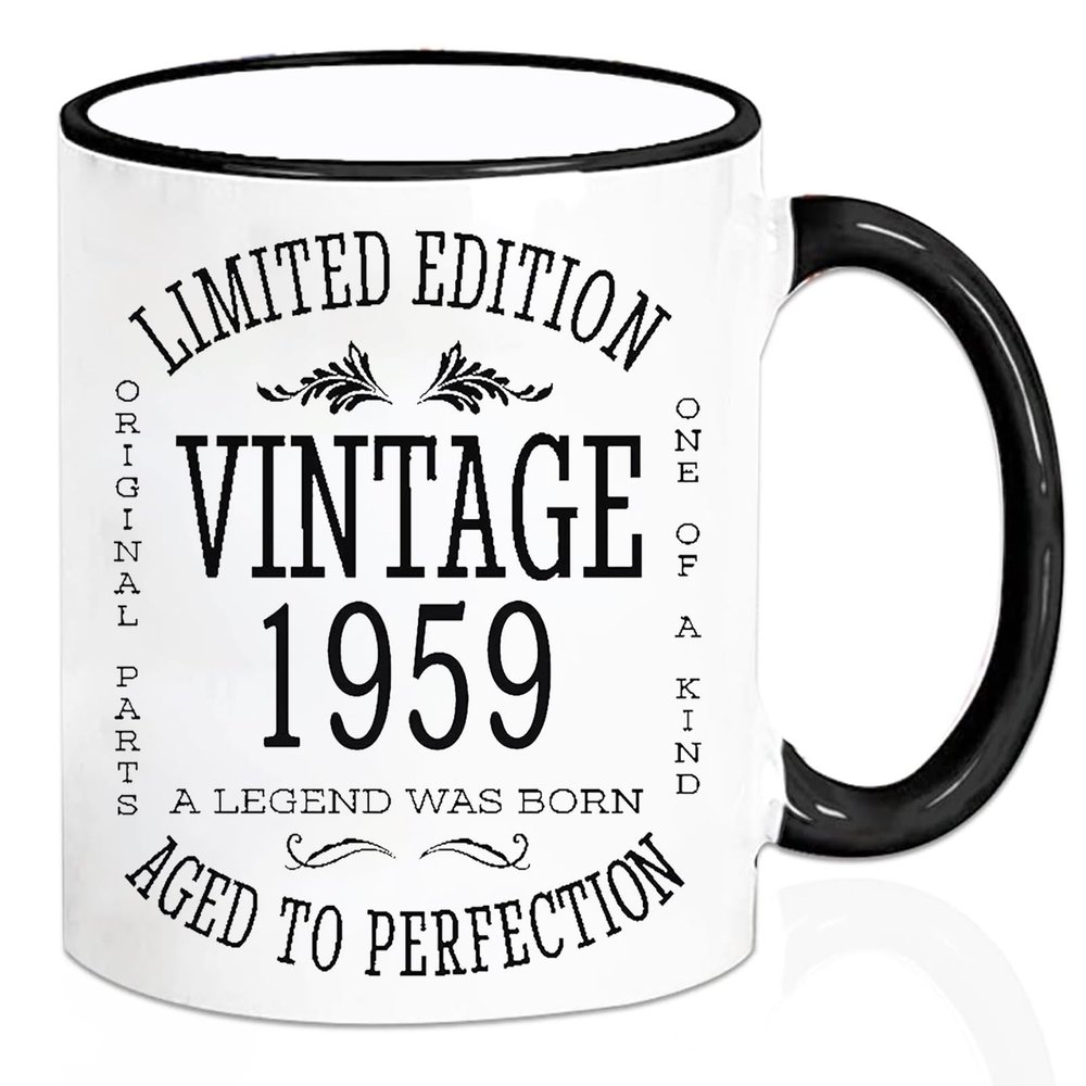 1959 66th Birthday Gifts for Women and Men Ceramic Unique Ceramic Coffee Mugs for Men and Women - Christmas Gifts for Him, Her, Husband, Wife, Mom, Dad, Family Friends, Coworker - White 11 Oz Tea Cups